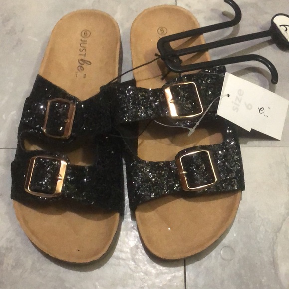 Black glitter summer slide sandal size 6 women brand new clogs spring shoe - Picture 2 of 5